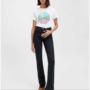 NEW! RE/DONE Size 26 70s High Rise Skinny Boot Cut Washed Black Jeans $295 I9-11